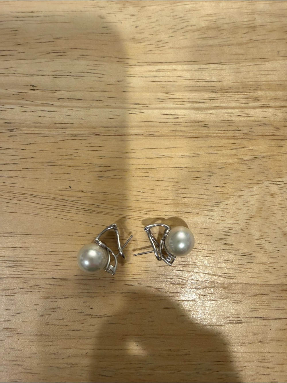 Classic White Pearl Stud Earrings with Silver Accents